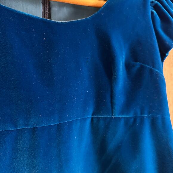 VINTAGE Handmade | Blue Velvet Babydoll Dress with ruffle sleeves | Girl's XL - Picture 3 of 9